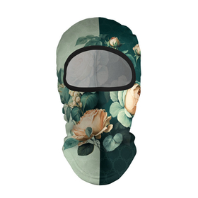 Балаклава 3D с принтом Розы на зеленом фоне в Екатеринбурге, 100% полиэстер, ткань с особыми свойствами — Activecool | плотность 150–180 г/м2; хорошо тянется, но при этом сохраняет форму. Закрывает шею, вокруг отверстия для глаз кайма. Единый размер | 