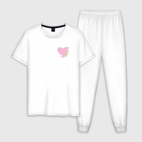 Мужская пижама хлопок с принтом Сердце и веточка цветущей сакуры в Белгороде, 100% хлопок | брюки и футболка прямого кроя, без карманов, на брюках мягкая резинка на поясе и по низу штанин
 | 