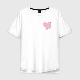 Мужская футболка хлопок Oversize с принтом Сердце и веточка цветущей сакуры в Белгороде, 100% хлопок | свободный крой, круглый ворот, “спинка” длиннее передней части | 