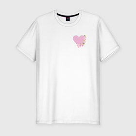 Мужская футболка хлопок Slim с принтом Сердце и веточка цветущей сакуры в Белгороде, 92% хлопок, 8% лайкра | приталенный силуэт, круглый вырез ворота, длина до линии бедра, короткий рукав | 