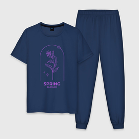 Мужская пижама хлопок с принтом Spring Blossom Весеннее Цветение в Курске, 100% хлопок | брюки и футболка прямого кроя, без карманов, на брюках мягкая резинка на поясе и по низу штанин
 | 