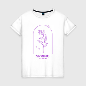 Женская футболка хлопок с принтом Spring Blossom Весеннее Цветение , 100% хлопок | прямой крой, круглый вырез горловины, длина до линии бедер, слегка спущенное плечо | 