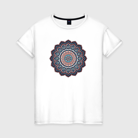 Женская футболка хлопок с принтом Индийская Mandala в Санкт-Петербурге, 100% хлопок | прямой крой, круглый вырез горловины, длина до линии бедер, слегка спущенное плечо | 