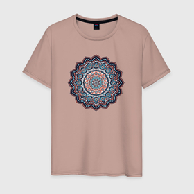Мужская футболка хлопок с принтом Индийская Mandala в Курске, 100% хлопок | прямой крой, круглый вырез горловины, длина до линии бедер, слегка спущенное плечо. | Тематика изображения на принте: 