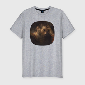 Мужская футболка хлопок Slim с принтом Картина ренессанса   Рембрандт   Апостол Павел , 92% хлопок, 8% лайкра | приталенный силуэт, круглый вырез ворота, длина до линии бедра, короткий рукав | Тематика изображения на принте: 