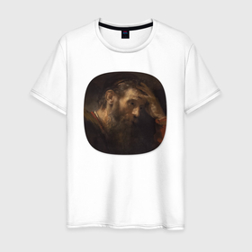 Мужская футболка хлопок с принтом Картина ренессанса   Рембрандт   Апостол Павел в Курске, 100% хлопок | прямой крой, круглый вырез горловины, длина до линии бедер, слегка спущенное плечо. | 