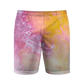 Мужские шорты спортивные с принтом Абстрактные переливающиеся розовые, жёлтые и фиолетовые краски в Новосибирске,  |  | 