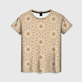 Женская футболка 3D с принтом Абстрактный лучевой золотистый паттерн в Санкт-Петербурге, 100% полиэфир ( синтетическое хлопкоподобное полотно) | прямой крой, круглый вырез горловины, длина до линии бедер | 
