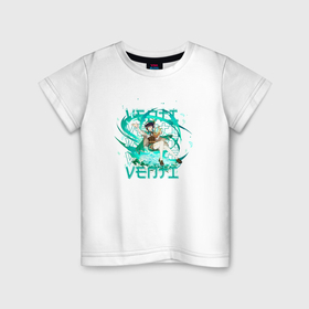 Детская футболка хлопок с принтом Венти анемо надписи в Санкт-Петербурге, 100% хлопок | круглый вырез горловины, полуприлегающий силуэт, длина до линии бедер | 