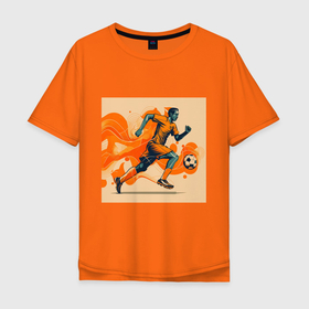 Мужская футболка хлопок Oversize с принтом Рывок футболиста в Екатеринбурге, 100% хлопок | свободный крой, круглый ворот, “спинка” длиннее передней части | 