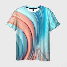 Мужская футболка 3D с принтом Кораллово голубая абстрактная волна в Курске, 100% полиэфир | прямой крой, круглый вырез горловины, длина до линии бедер | 
