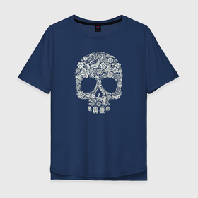 Мужская футболка хлопок Oversize с принтом Рокерский череп в Кировске, 100% хлопок | свободный крой, круглый ворот, “спинка” длиннее передней части | 
