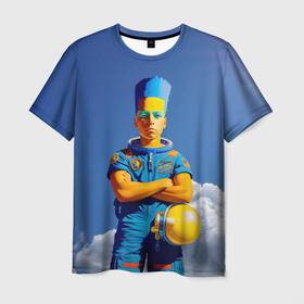 Мужская футболка 3D с принтом Барт Симпсон   космический мальчик   нейросеть в Белгороде, 100% полиэфир | прямой крой, круглый вырез горловины, длина до линии бедер | 