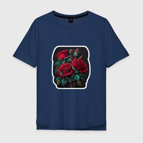 Мужская футболка хлопок Oversize с принтом Букет и красные розы в Тюмени, 100% хлопок | свободный крой, круглый ворот, “спинка” длиннее передней части | 
