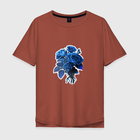 Мужская футболка хлопок Oversize с принтом Букет и синие розы в Петрозаводске, 100% хлопок | свободный крой, круглый ворот, “спинка” длиннее передней части | Тематика изображения на принте: 