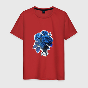 Мужская футболка хлопок с принтом Букет и синие розы в Петрозаводске, 100% хлопок | прямой крой, круглый вырез горловины, длина до линии бедер, слегка спущенное плечо. | Тематика изображения на принте: 