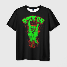 Мужская футболка 3D с принтом Rock on zombie в Санкт-Петербурге, 100% полиэфир | прямой крой, круглый вырез горловины, длина до линии бедер | Тематика изображения на принте: 