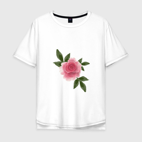 Мужская футболка хлопок Oversize с принтом Размытая акварельная роза в Кировске, 100% хлопок | свободный крой, круглый ворот, “спинка” длиннее передней части | 