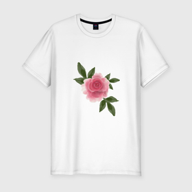 Мужская футболка хлопок Slim с принтом Размытая акварельная роза в Кировске, 92% хлопок, 8% лайкра | приталенный силуэт, круглый вырез ворота, длина до линии бедра, короткий рукав | 