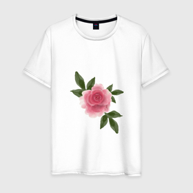 Мужская футболка хлопок с принтом Размытая акварельная роза в Новосибирске, 100% хлопок | прямой крой, круглый вырез горловины, длина до линии бедер, слегка спущенное плечо. | 