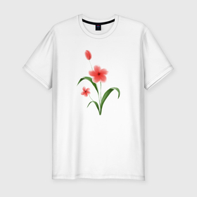 Мужская футболка хлопок Slim с принтом Нежные акварельные цветы в японском стиле в Новосибирске, 92% хлопок, 8% лайкра | приталенный силуэт, круглый вырез ворота, длина до линии бедра, короткий рукав | 