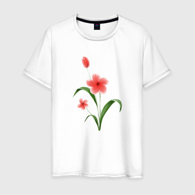 Мужская футболка хлопок с принтом Нежные акварельные цветы в японском стиле в Санкт-Петербурге, 100% хлопок | прямой крой, круглый вырез горловины, длина до линии бедер, слегка спущенное плечо. | 