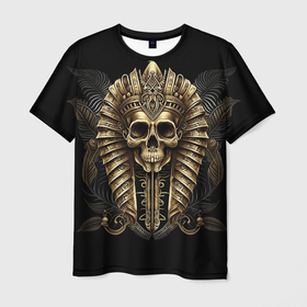 Мужская футболка 3D с принтом Золотой череп фараона , 100% полиэфир | прямой крой, круглый вырез горловины, длина до линии бедер | 