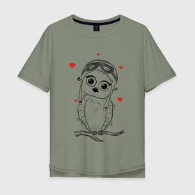Мужская футболка хлопок Oversize с принтом Влюблённая сова в Санкт-Петербурге, 100% хлопок | свободный крой, круглый ворот, “спинка” длиннее передней части | 