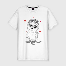 Мужская футболка хлопок Slim с принтом Влюблённая сова в Санкт-Петербурге, 92% хлопок, 8% лайкра | приталенный силуэт, круглый вырез ворота, длина до линии бедра, короткий рукав | 