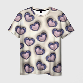 Мужская футболка 3D с принтом сердечки объемные вдавленные   паттерн в Белгороде, 100% полиэфир | прямой крой, круглый вырез горловины, длина до линии бедер | 