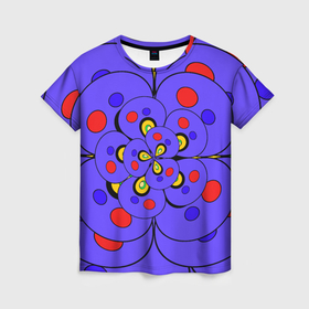 Женская футболка 3D с принтом Полукруг яркий орнамент в Петрозаводске, 100% полиэфир ( синтетическое хлопкоподобное полотно) | прямой крой, круглый вырез горловины, длина до линии бедер | Тематика изображения на принте: 