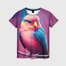 Женская футболка 3D с принтом Красочная птица в Петрозаводске, 100% полиэфир ( синтетическое хлопкоподобное полотно) | прямой крой, круглый вырез горловины, длина до линии бедер | 