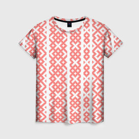Женская футболка 3D с принтом Абстрактный красный ребристый паттерн в Тюмени, 100% полиэфир ( синтетическое хлопкоподобное полотно) | прямой крой, круглый вырез горловины, длина до линии бедер | 