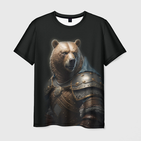 Мужская футболка 3D с принтом Медведь в доспехах , 100% полиэфир | прямой крой, круглый вырез горловины, длина до линии бедер | 