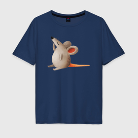 Мужская футболка хлопок Oversize с принтом Задумчивая крыса в Екатеринбурге, 100% хлопок | свободный крой, круглый ворот, “спинка” длиннее передней части | 