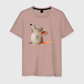 Мужская футболка хлопок с принтом Задумчивая крыса в Екатеринбурге, 100% хлопок | прямой крой, круглый вырез горловины, длина до линии бедер, слегка спущенное плечо. | 