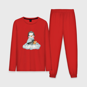 Мужская пижама с лонгсливом хлопок с принтом Пингвин на облаке в Тюмени,  |  | 
