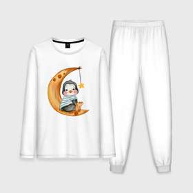 Мужская пижама с лонгсливом хлопок с принтом Пингвин на месяце ,  |  | Тематика изображения на принте: 