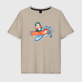 Мужская футболка хлопок Oversize с принтом Пингвин летит на вертолете в Курске, 100% хлопок | свободный крой, круглый ворот, “спинка” длиннее передней части | 