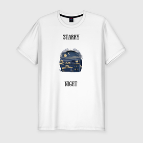 Мужская футболка хлопок Slim с принтом Starry Night в Кировске, 92% хлопок, 8% лайкра | приталенный силуэт, круглый вырез ворота, длина до линии бедра, короткий рукав | 