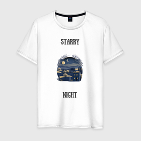 Мужская футболка хлопок с принтом Starry Night в Курске, 100% хлопок | прямой крой, круглый вырез горловины, длина до линии бедер, слегка спущенное плечо. | 