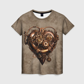 Женская футболка 3D с принтом Стимпанк сердце в Курске, 100% полиэфир ( синтетическое хлопкоподобное полотно) | прямой крой, круглый вырез горловины, длина до линии бедер | 