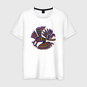 Мужская футболка хлопок с принтом Индейский стилизованный орёл орнаментальный в Санкт-Петербурге, 100% хлопок | прямой крой, круглый вырез горловины, длина до линии бедер, слегка спущенное плечо. | 