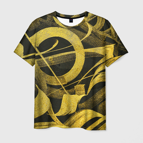 Мужская футболка 3D с принтом Gold Calligraphic в Тюмени, 100% полиэфир | прямой крой, круглый вырез горловины, длина до линии бедер | 