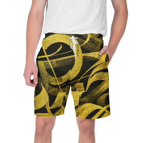 Мужские шорты 3D с принтом Gold Calligraphic в Тюмени,  полиэстер 100% | прямой крой, два кармана без застежек по бокам. Мягкая трикотажная резинка на поясе, внутри которой широкие завязки. Длина чуть выше колен | 