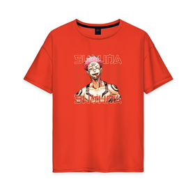 Женская футболка хлопок Oversize с принтом Сукуна Рёмэн показывает язык в Санкт-Петербурге, 100% хлопок | свободный крой, круглый ворот, спущенный рукав, длина до линии бедер
 | Тематика изображения на принте: 