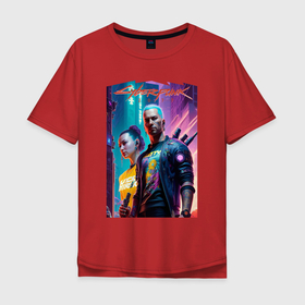 Мужская футболка хлопок Oversize с принтом Cyberpunk 2077   characters   neural network в Курске, 100% хлопок | свободный крой, круглый ворот, “спинка” длиннее передней части | 