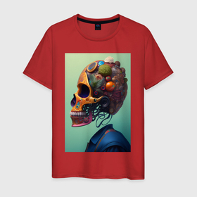 Мужская футболка хлопок с принтом Череп с приятными воспоминаниями в Екатеринбурге, 100% хлопок | прямой крой, круглый вырез горловины, длина до линии бедер, слегка спущенное плечо. | 