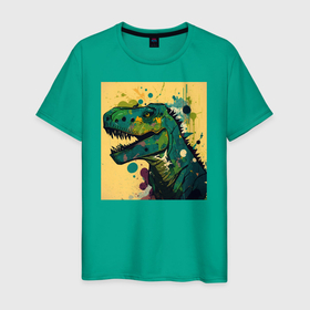 Мужская футболка хлопок с принтом Нарисованный динозавр в Санкт-Петербурге, 100% хлопок | прямой крой, круглый вырез горловины, длина до линии бедер, слегка спущенное плечо. | 