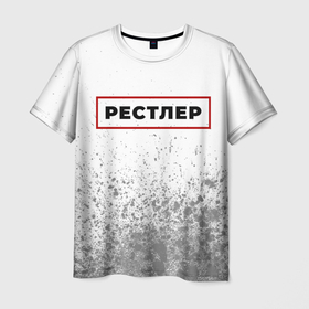 Мужская футболка 3D с принтом Рестлер в рамке красного цвета в Новосибирске, 100% полиэфир | прямой крой, круглый вырез горловины, длина до линии бедер | Тематика изображения на принте: 